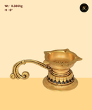 Brass Diya with Curved Decorative Handle