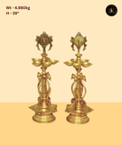 Brass Shankh Chakra Diya Pair with Stand
