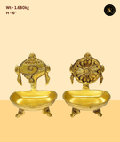 Brass Shankh Chakra Diya Pair with Lion Feet Base