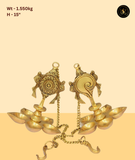 Brass Shankh Chakra Hanging Diya Pair with Chain