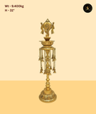 Brass Chakra Diya Stand with Hanging Bells