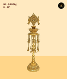 Brass Shankh Diya Stand with Hanging Bells