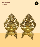 Brass Ganesh Lakshmi Diya Pair with Decorative Stand