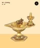 Brass Nandi Shivling Diya on Square Pedestal