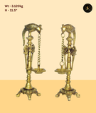 Brass Peacock Diya Pair with Chain Stand