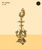 Brass Peacock Multi Flame Diya Stand with Bird Accents