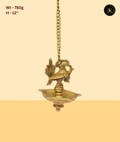 Brass Peacock Hanging Diya with Chain